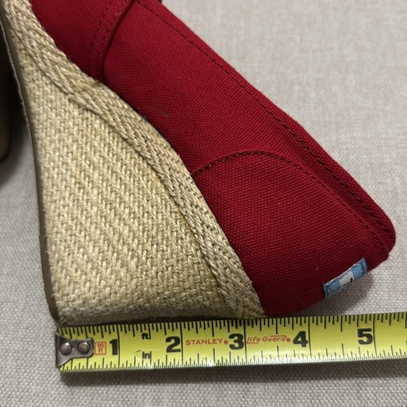 Toms Espadrille Wedge Peep Toe Sandals-Sz 9.5-Red Cotton Cloth - Picture 9 of 16